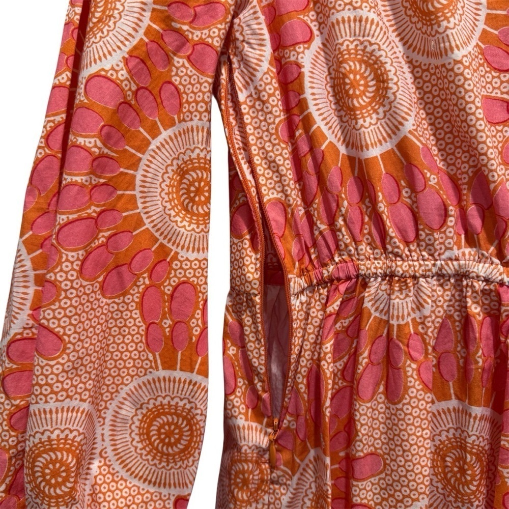 Figue Long Sleeve Cutout Cotton Midi Dress Floral Boho Resort Pink Orange Sz S - Picture 7 of 15